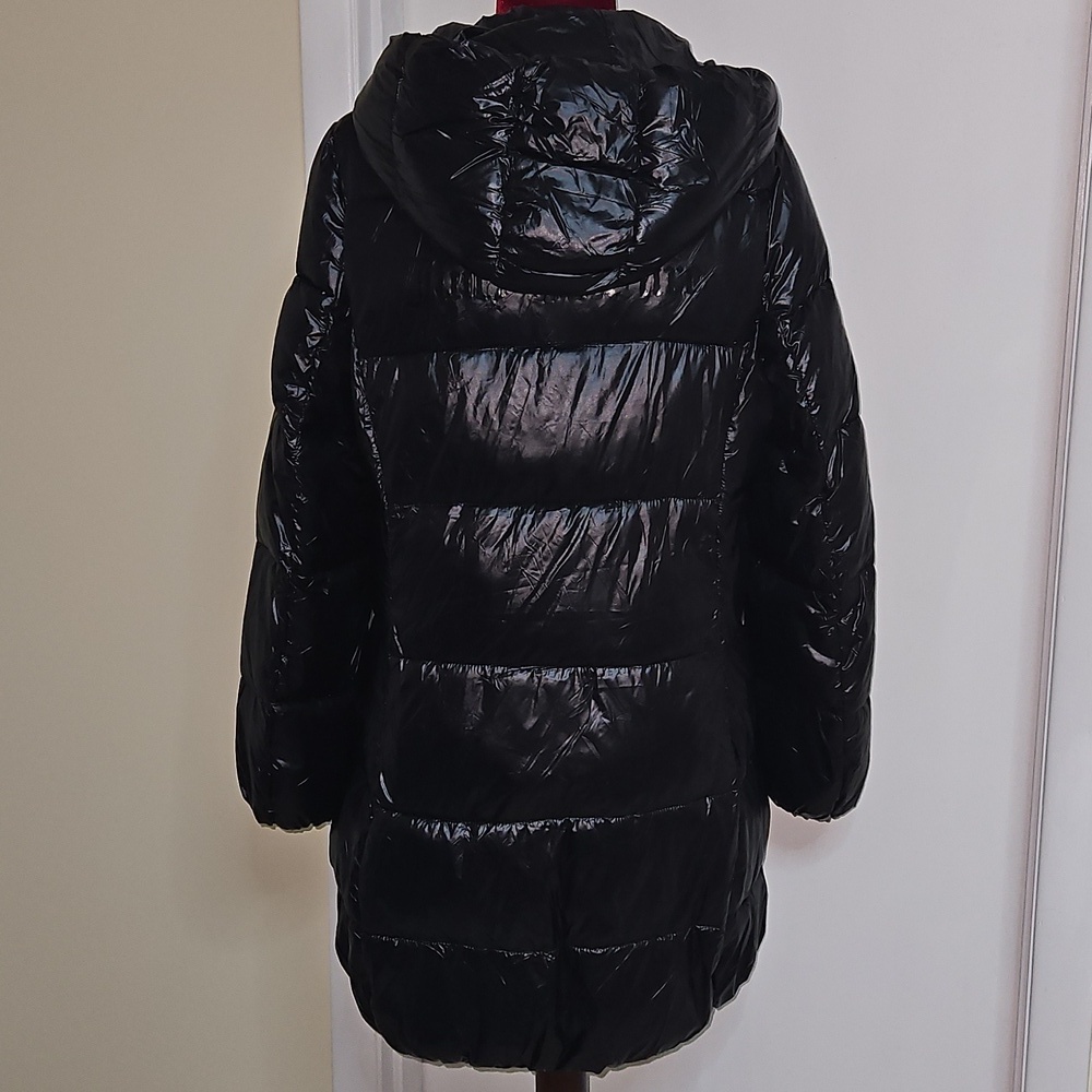 Juicy Couture Shiny Black Puffer Coat Size Medium - Picture 3 of 7